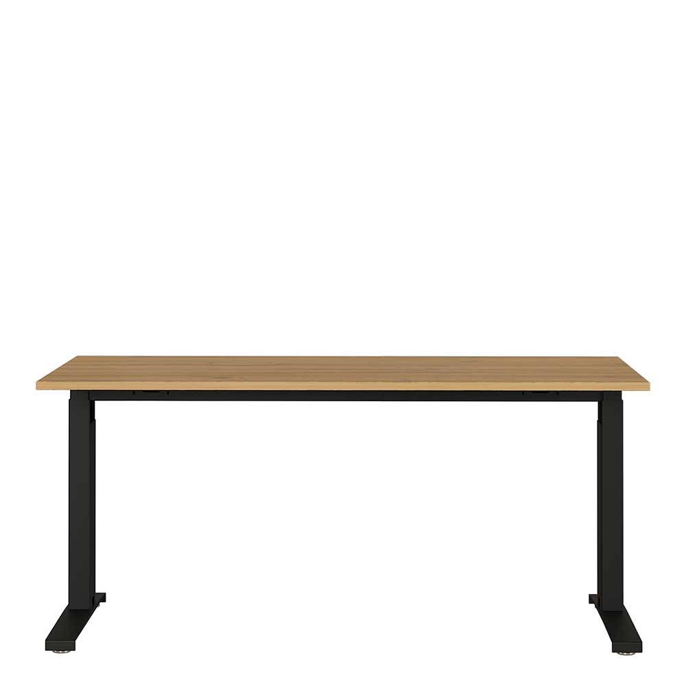 Möbel Exclusive Höhenverstellbarer Schreibtisch in Schwarz und Wildeiche Optik 160 cm breit