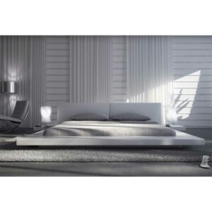 Rodario Flaches Bett in Weiß Kunstleder LED Beleuchtung