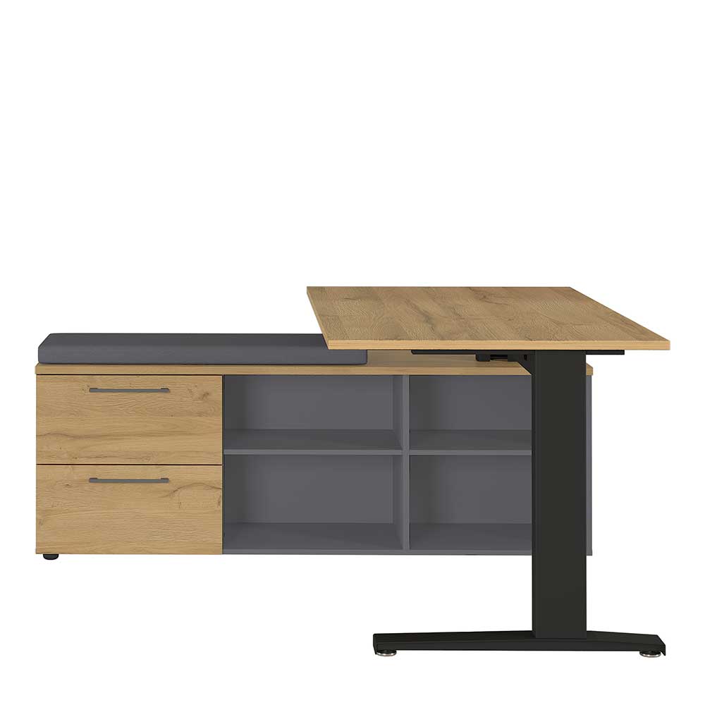 Möbel Exclusive Büroschreibtisch in Wildeichefarben und Dunkelgrau 140 cm tief
