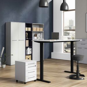 Möbel Exclusive Büromöbel Set in Lichtgrau höhenverstellbarem Schreibtisch (fünfteilig)