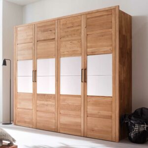 Dreaming Forest Holzkleiderschrank massiv aus Wildeiche und Glas 4 Drehtüren