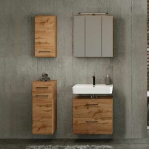 Star Möbel Waschraum Set Wildeiche Holzoptik Spiegelschrank inklusive (vierteilig)